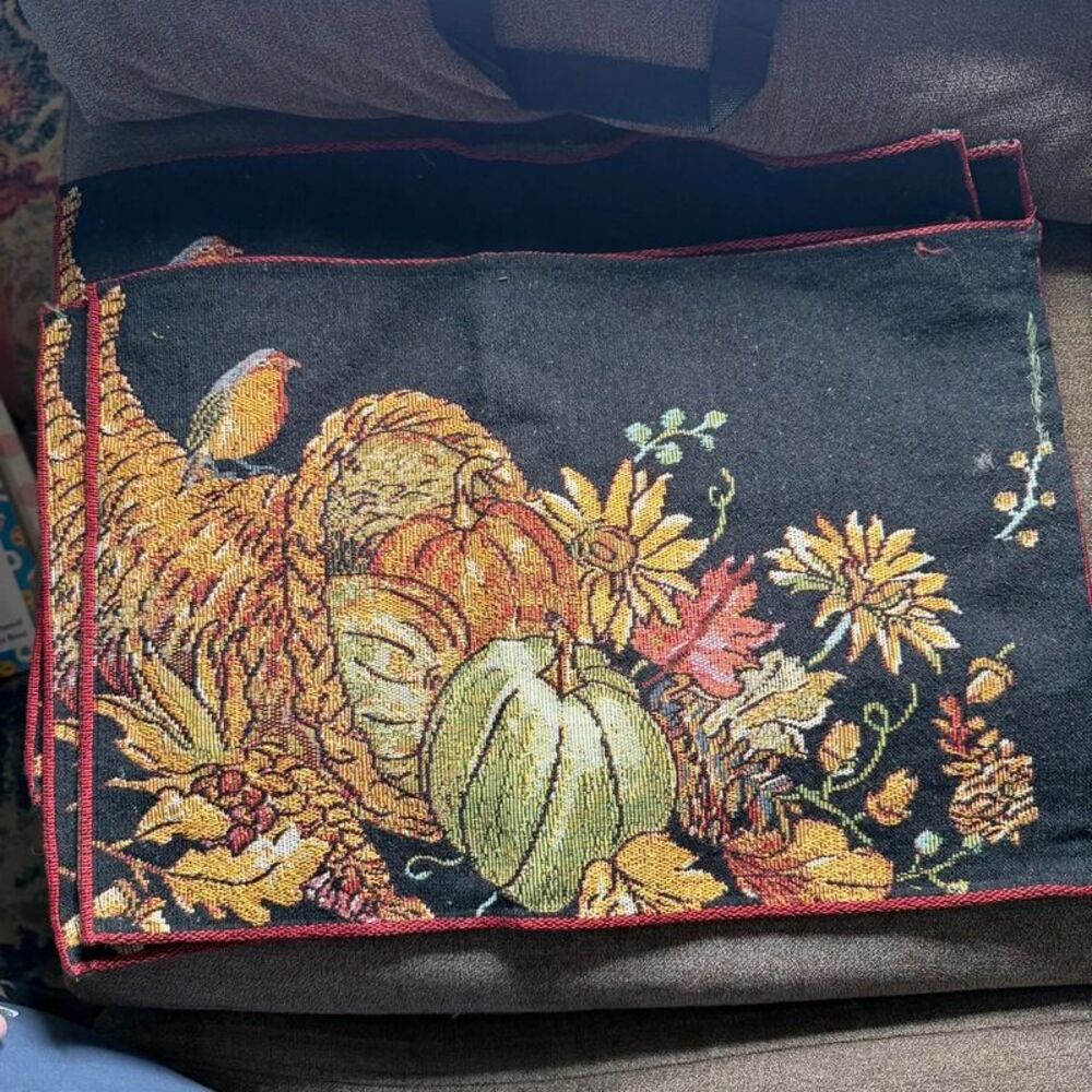 FabulousHome Autumn Tapestry Placemats Set of 4 Fall Thanksgiving Cornucopia